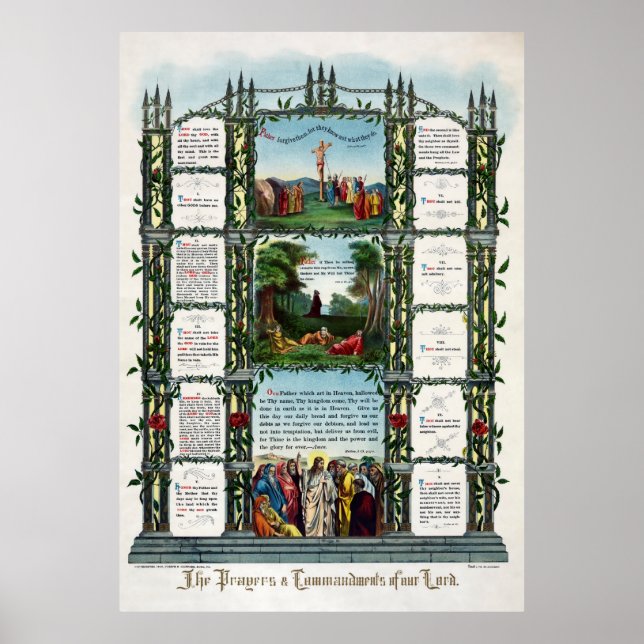 Poster 1890 DIX COMMANDEMENTS et PRIÈRE DE SEIGNEUR (Devant)