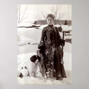 Poster 1890 Femme et son chien de chasse breton