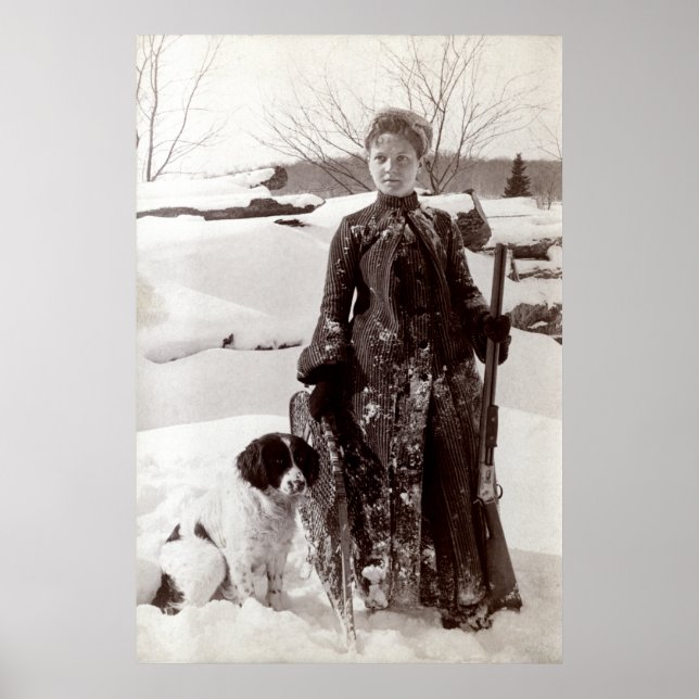 Poster 1890 Femme et son chien de chasse breton (Devant)