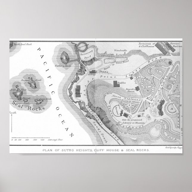 Poster 1890 Sutro Heights, San Francisco, plan du voisina (Devant)