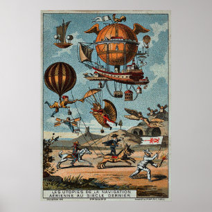 Poster ~ 1890 utopique de machines de vol 1900