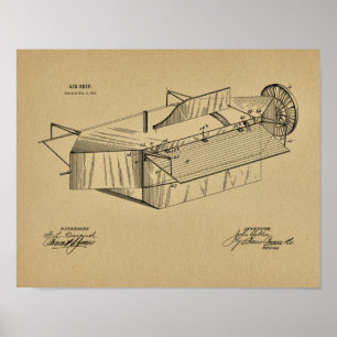 Poster 1891 Aéronefs Brevet d'art d'avion Imprimer