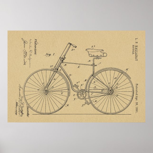 Poster 1891 Bicycle Brevet Dessin d'art Imprimer (Devant)