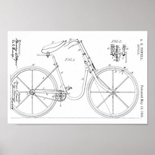 Poster 1891 Bicycle Brevet Dessin d'art Imprimer (Devant)