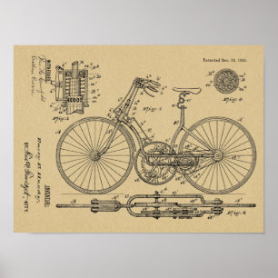 Poster 1891 Conception de l'équipement de bicyclette Vint