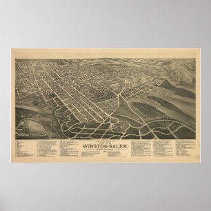 Poster 1891 Winston Salem NC Oiseaux Vue panoramique Cart