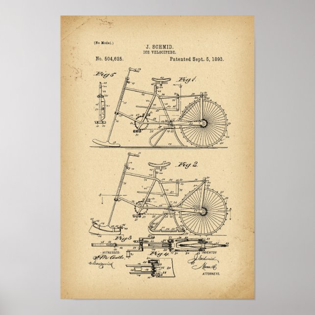 Poster 1893 Brevet Vélocipède de glace (Devant)