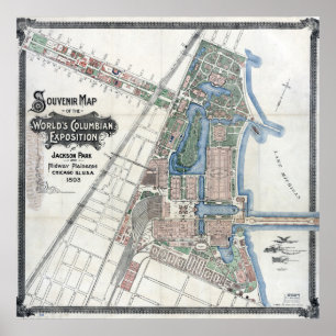 Poster 1893 World's Columbian Exposition Map, Chicago, IL