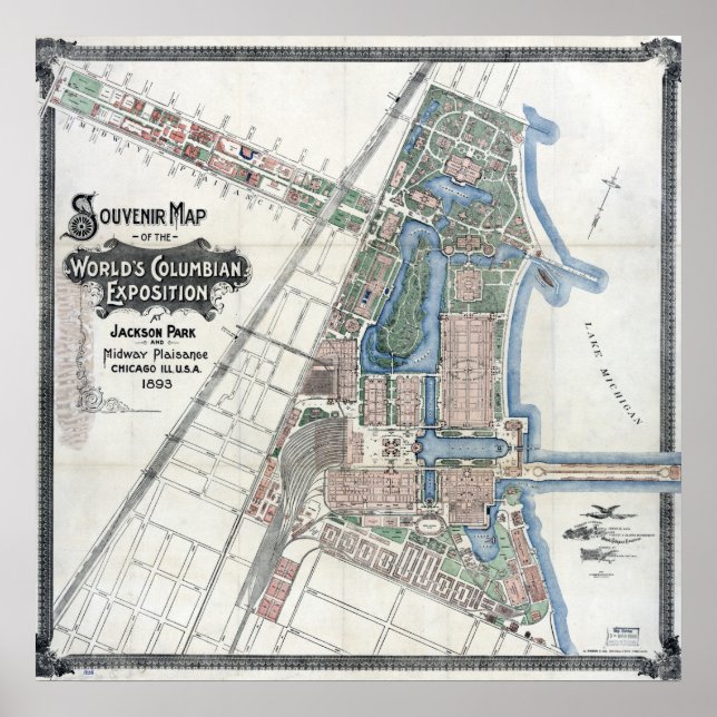 Poster 1893 World's Columbian Exposition Map, Chicago, IL (Devant)