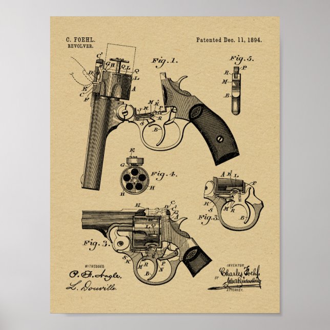 Poster 1894 Foehl Gun Brevet Dessin d'art Imprimer (Devant)