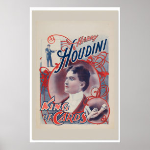Poster 1895 Harry Houdini Roi des Tours de Cartes Évasion