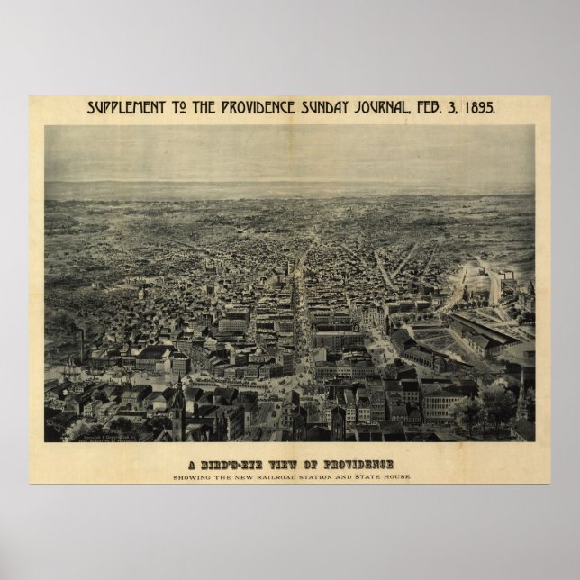 Poster 1895 Providence, RI Birds Eye View Panoramic Map (Devant)