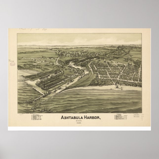 Poster 1896 Ashtabula Harbour, OH Oiseaux Vue Panoramique (Devant)
