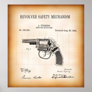 POSTER 1896 BREVET POUR LE MÉCANISME DE SÉCURITÉ REVOLVER