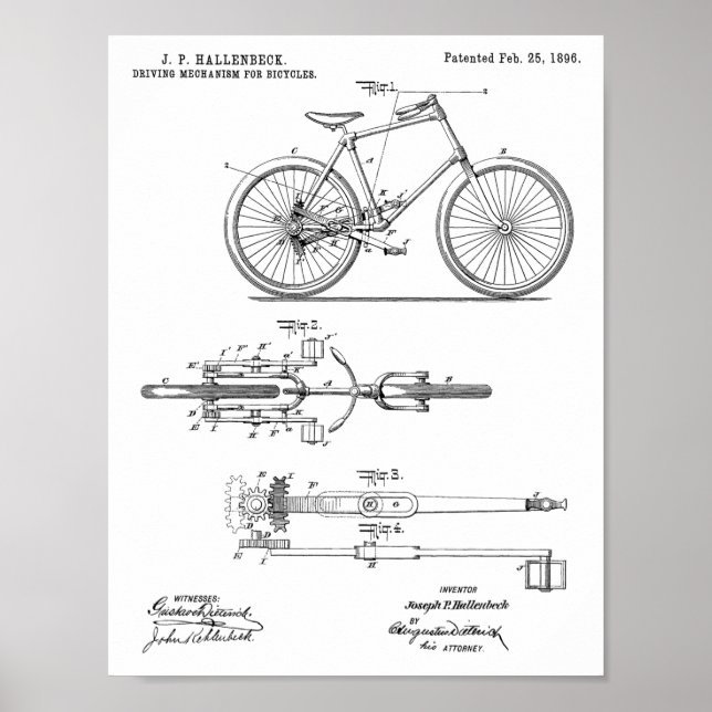 Poster 1896 Conception de bicyclettes sans chaines Brevet (Devant)