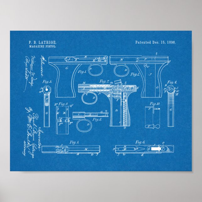 Poster 1896 Gun Magazine Brevet Art Dessin Imprimer (Devant)