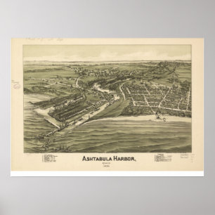 Poster 1896 port d'Ashtabula, carte panoramique d'oeil