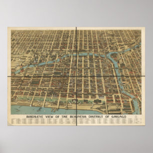 Poster 1898 carte panoramique de vue d'oeil d'oiseaux de