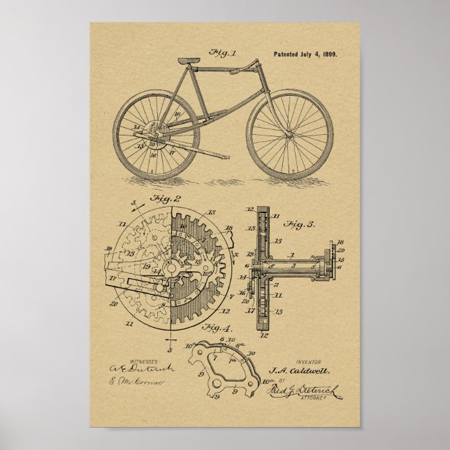 Poster 1899 Brevet de bicyclette propulsé au levier Art (Devant)