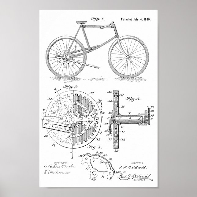 Poster 1899 Brevet de bicyclette propulsé au levier Art (Devant)