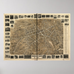 Poster 1899 Morristown, NJ Birds Eye View Panoramic Map