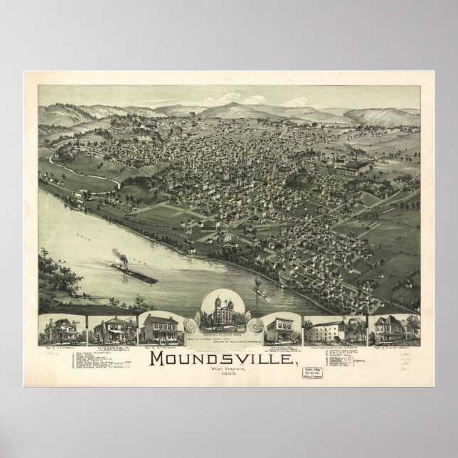 Poster 1899 Moundsville, WV Bird's Eye View Panoramic Map (Devant)