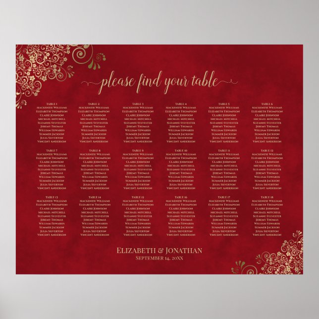 Poster 18 Frilles d'or de la table sur le Mariage rouge (Devant)