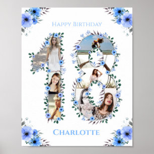Poster 18e anniversaire Fleur Bleue Photo Collage Blanc