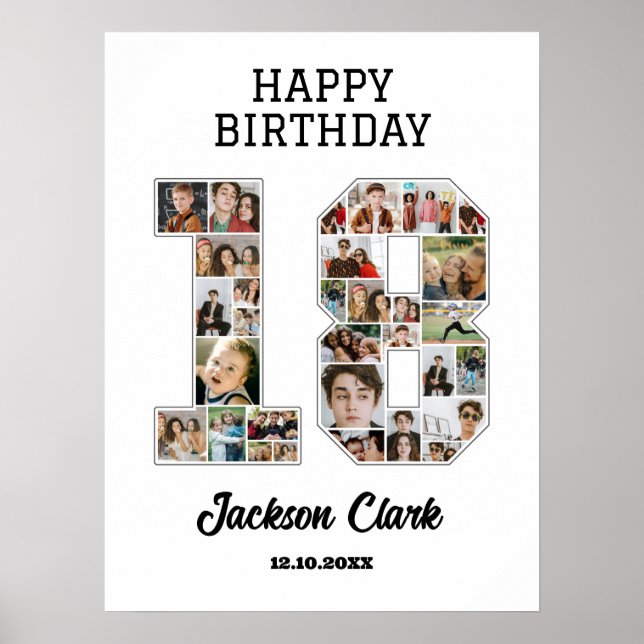 Poster 18e anniversaire Numéro 18 Collage photo (Devant)