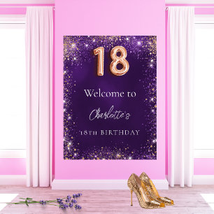 Poster 18e anniversaire parties scintillant violet scinti