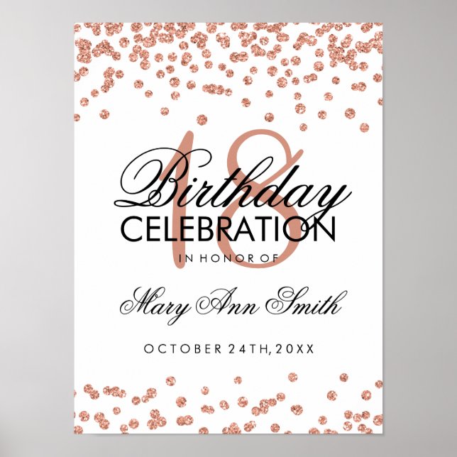 Poster 18e anniversaire Rose Gold Faux Parties scintillan (Devant)