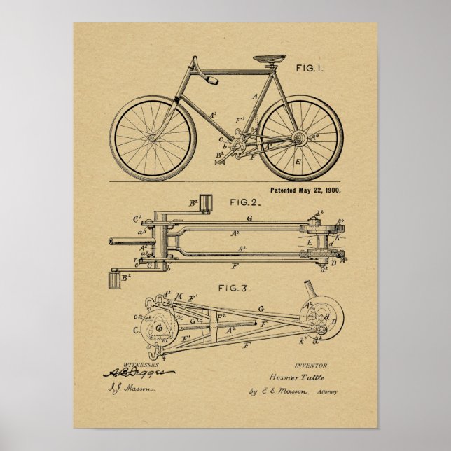 Poster 1900 Conception de bicyclettes sans chaines Brevet (Devant)