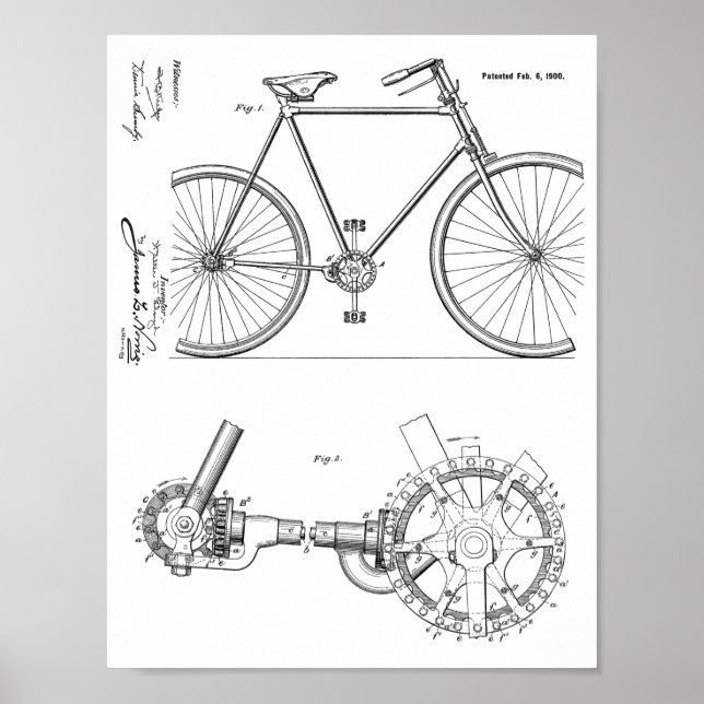 Poster 1900 Conception de bicyclettes sans chaines Brevet (Devant)