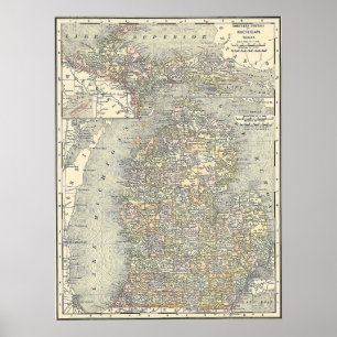 Poster 1901 Map of Michigan