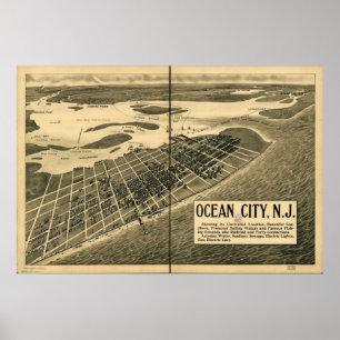 Poster 1903 ville d'océan, carte panoramique de vue
