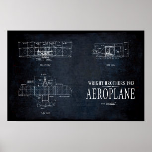 POSTER 1903 WRIGHT BROTHERS AVION BLUEPRINT
