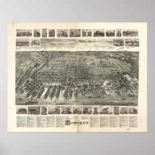 Poster 1904 Hoboken, NJ Birds Eye View Panoramic Map