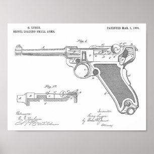 Poster 1904 Luger Gun Brevet Dessin d'art Imprimer