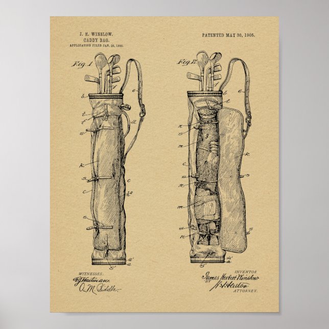 Poster 1905 Golf Club Caddy Bag Design Brevet d'Art Impri (Devant)