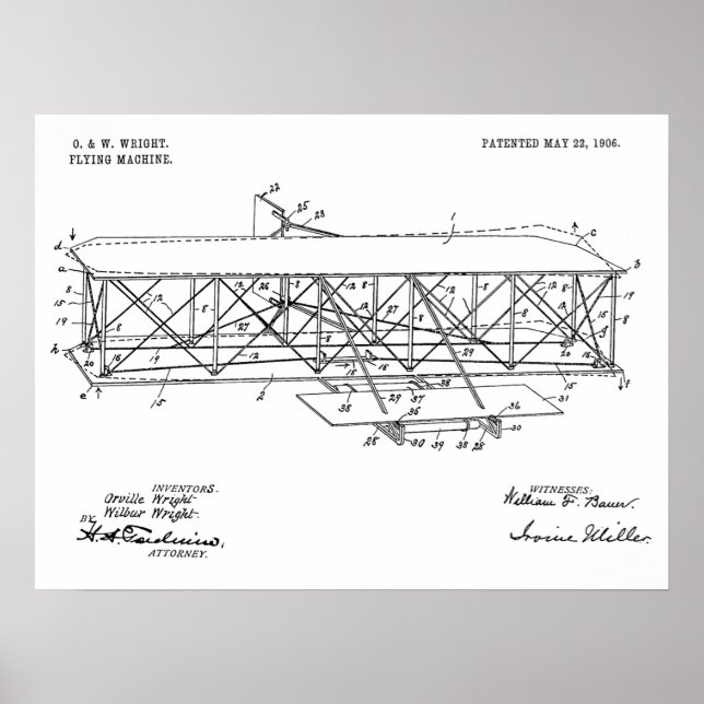 Poster 1906 Brevet d'avion Wright Brothers Imprimer (Devant)