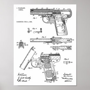 Poster 1908 Gun Warnant Brevet Dessin d'Art Entier Imprim