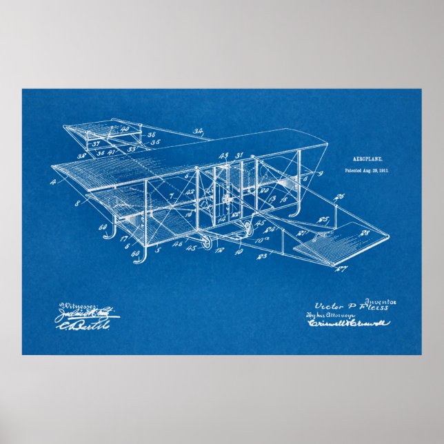 Poster 1911 Avion Brevet d'Art Dessin Imprimer (Devant)