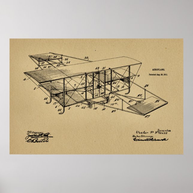 Poster 1911 Avion Brevet d'Art Dessin Imprimer (Devant)