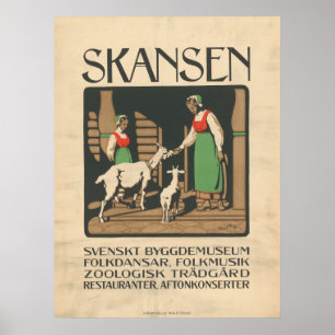 Poster 1912 Skansen Suède Art de l'affiche de voyage vint