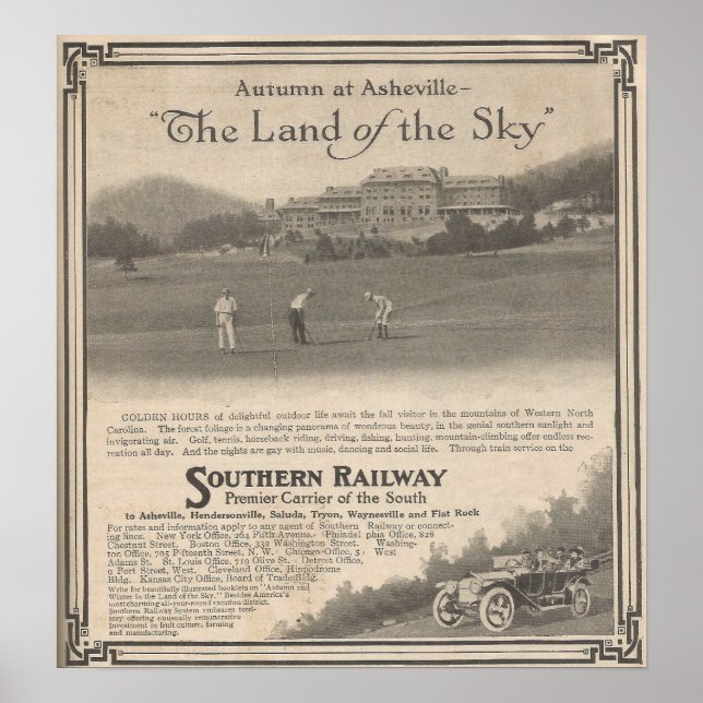 Poster 1913 Automne à Asheville NC tourisme ad (Devant)