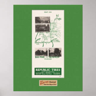 Poster 1914 Carte, Gilbert’s Ranch to Bishop, Big Pine Ca