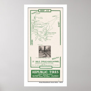 Poster 1914 carte, Pebble Beach, commande de 17 milles,