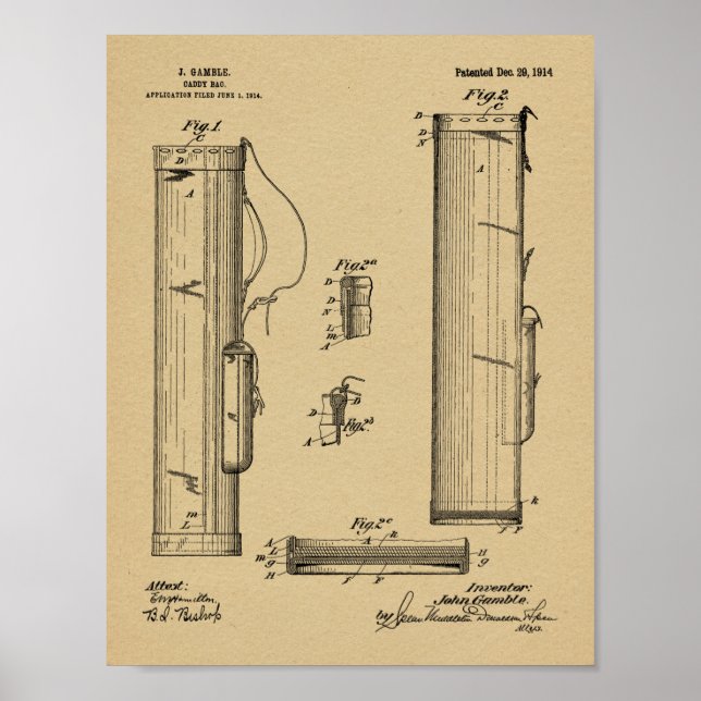 Poster 1914 Golf Caddy Club Sac Design Brevet Art Imprime (Devant)