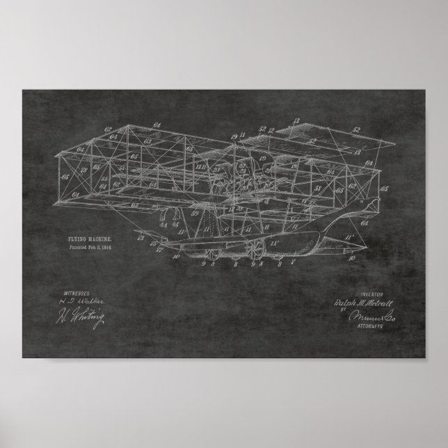 Poster 1914 Machine volante Avion Brevet d'Art Dessin (Devant)