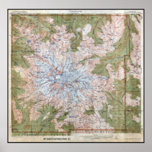 POSTER 1915 MT CARTE TOPOGRAPHIQUE RAINIER